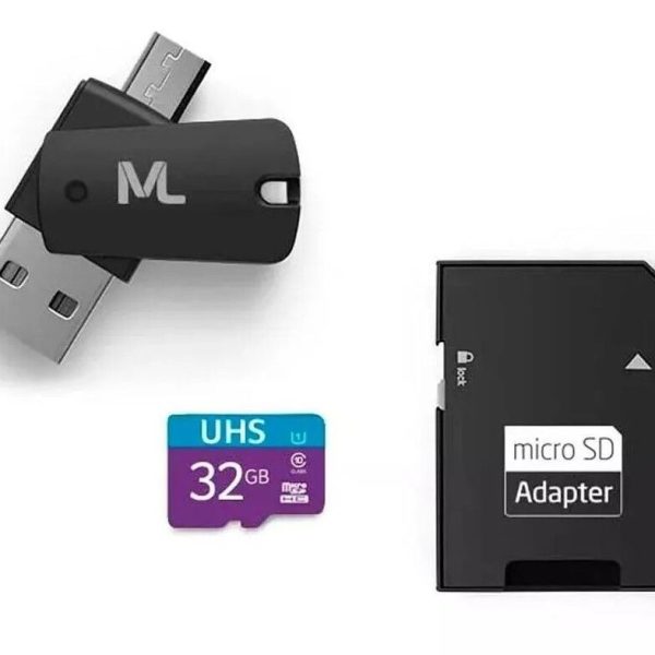 MEMORIA MICRO SD + PENDRIVE MULTILASER DE 32GB 4 EN 1 CON PUERTOS USB Y MICROUSB [MC151]