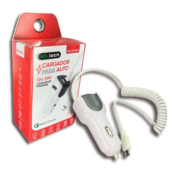 CARGADOR DE AUTO CON 1 USB + CABLE MICRO V8 2.4 AMP 12V 24V [HBL AUTV821]