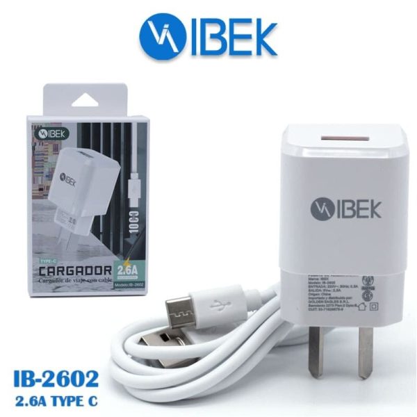 CARGADOR DE PARED IBEK 2.6A CON CABLE [TIPO C] [IB 2602]