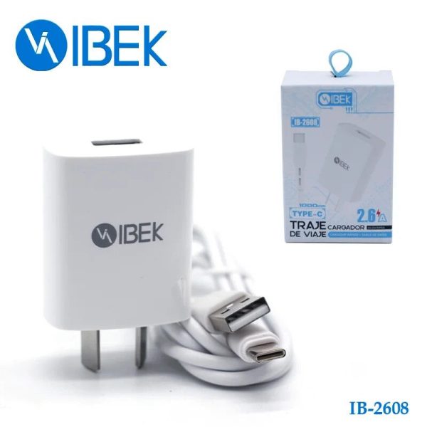 CARGADOR DE PARED IBEK 2.6A  CON CABLE [TIPO C] [IB 2608] [1 PUERTO USB]