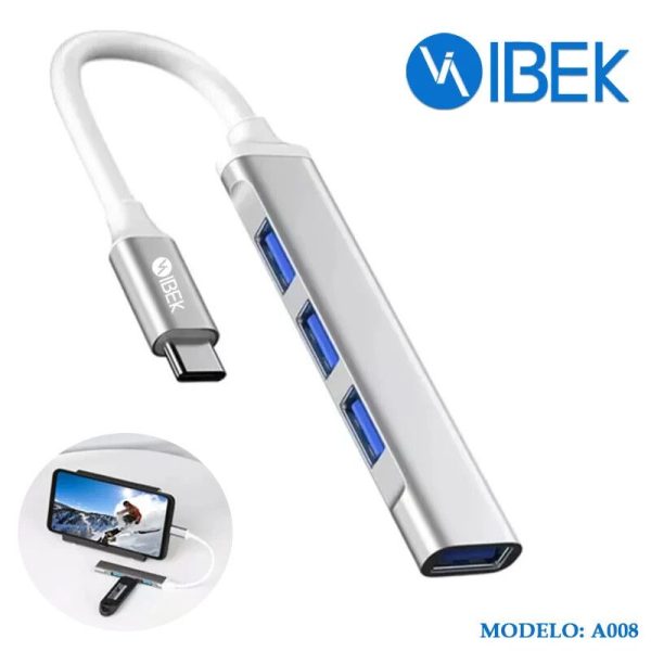 ADAPTADOR HUB USB 4 EN 1 EXTENSOR IBEK [TIPO C] [A008] [IBEK]