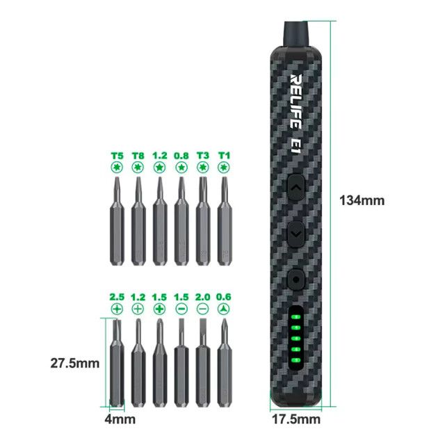 DESTORNILLADOR ELECTRICO FIBRA DE CARBONO RELIFE E1 12 PUNTAS Destornillador Electrico Fibra De Carbono Relife E1 12 Puntas - Imagen 1
